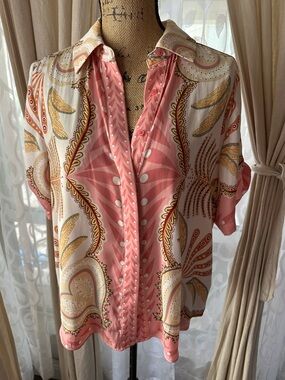 Rachel Zoe Printed Button-Down Blouse – Size Medium